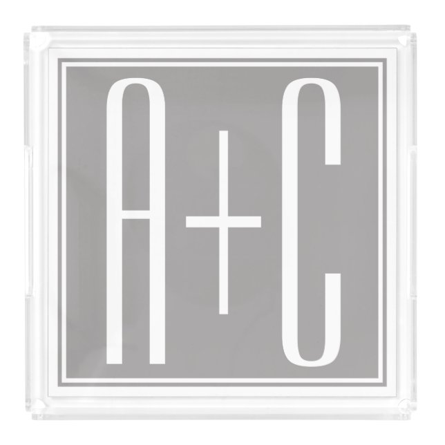 Editable Couples Initials | White & Grey Acrylic Tray (Large)