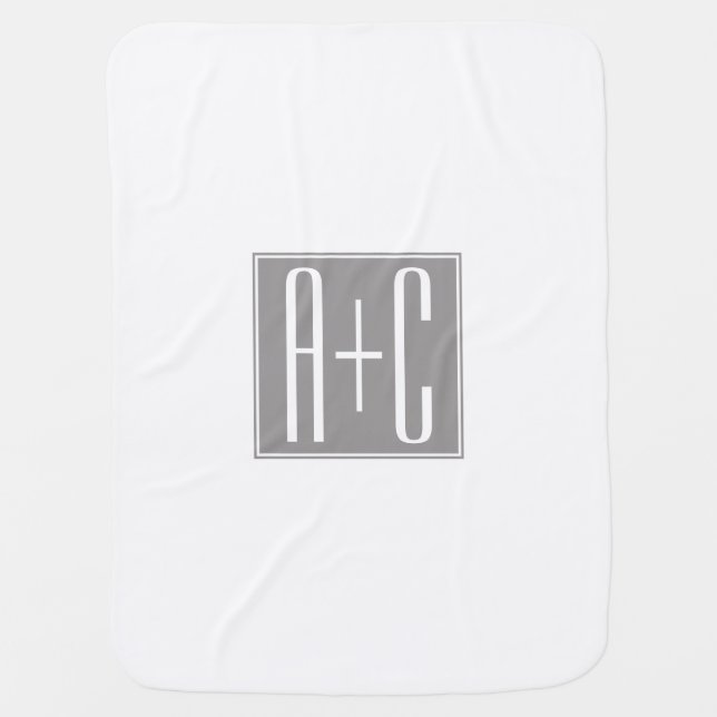 Editable Couples Initials | White & Grey Baby Blanket (Front)