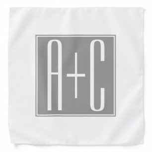 Editable Couples Initials   White & Grey Bandana