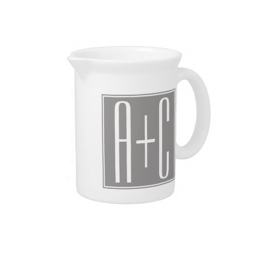 Editable Couples Initials  White  Grey Beverage Pitcher