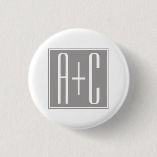 Editable Couples Initials White & Grey Button