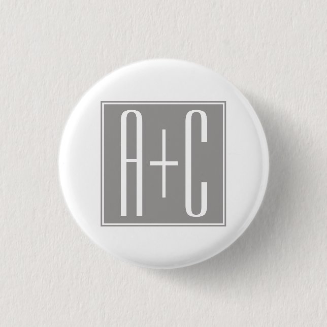 Editable Couples Initials | White & Grey Button (Front)