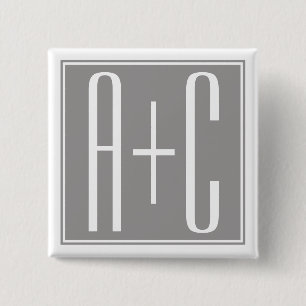 Editable Couples Initials White & Grey Button