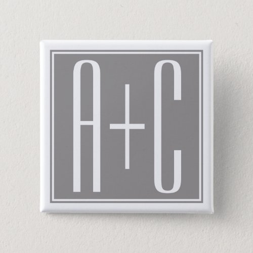 Editable Couples Initials  White  Grey Button