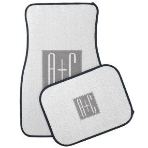 Editable Couples Initials White & Grey Car Floor Mat