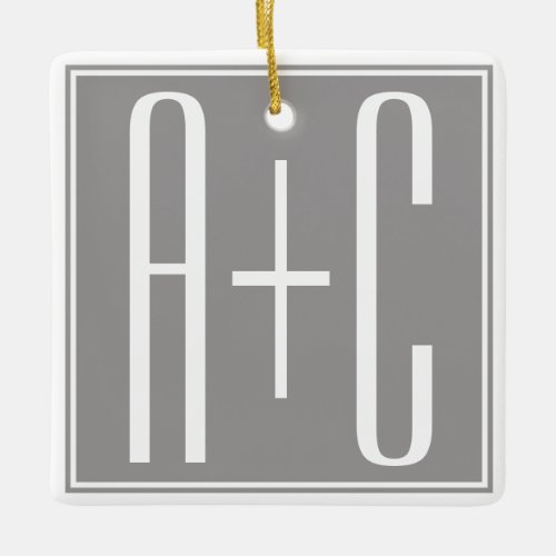 Editable Couples Initials  White  Grey Ceramic Ornament