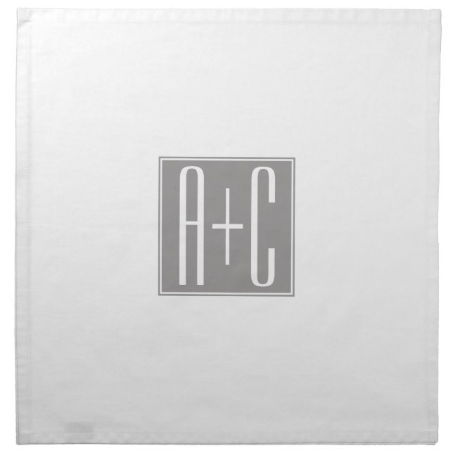 Editable Couples Initials | White & Grey Cloth Napkin (Front)