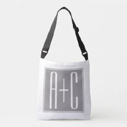 Editable Couples Initials | White &amp; Grey Crossbody Bag