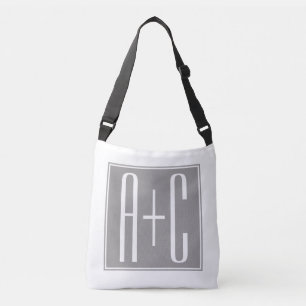 Editable Couples Initials White & Grey Crossbody Bag