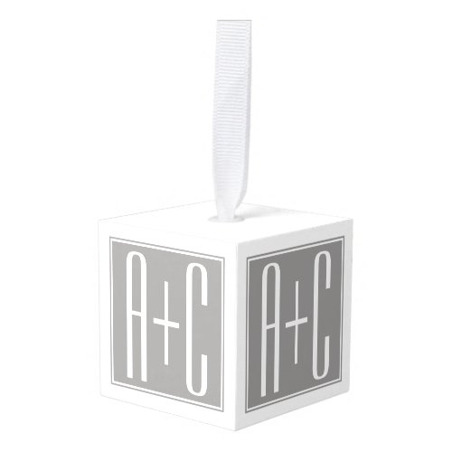 Editable Couples Initials  White  Grey Cube Ornament