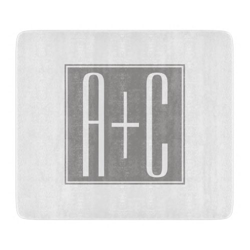 Editable Couples Initials  White  Grey Cutting Board