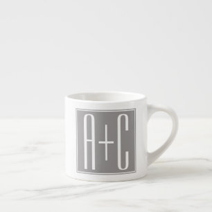 Editable Couples Initials White & Grey Espresso Cup