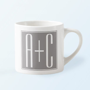 Editable Couples Initials   White & Grey Espresso Cup