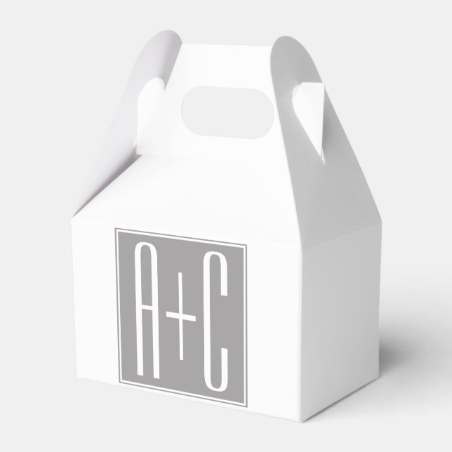 Editable Couples Initials | White & Grey Favor Boxes (Front Side)