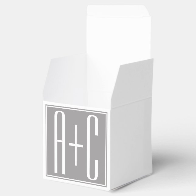 Editable Couples Initials | White & Grey Favor Boxes (Opened)
