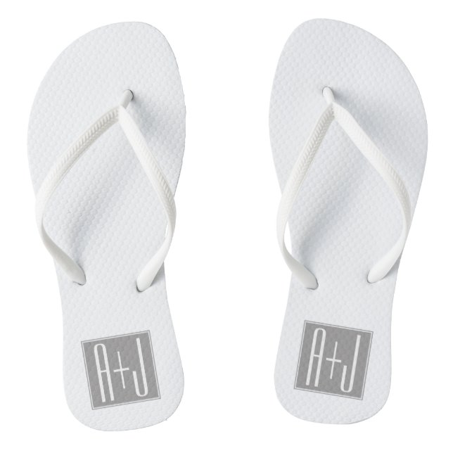 Editable Couples Initials | White & Grey Flip Flops (Footbed)
