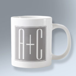 Editable Couples Initials | White &amp; Grey Giant Coffee Mug