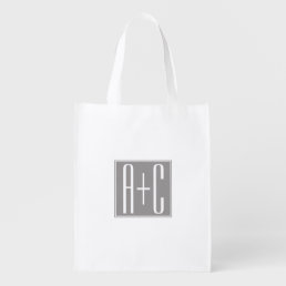 Editable Couples Initials | White &amp; Grey Grocery Bag