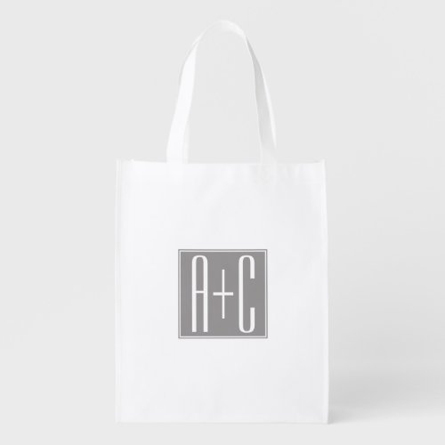 Editable Couples Initials  White  Grey Grocery Bag