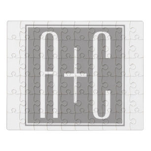 Editable Couples Initials White & Grey Jigsaw Puzzle