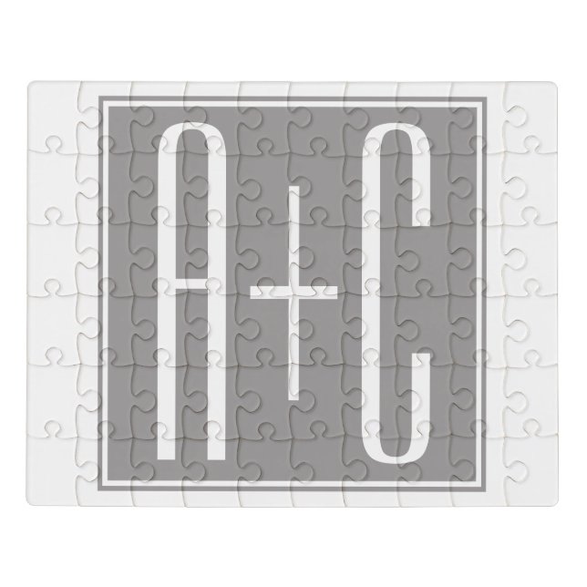 Editable Couples Initials | White & Grey Jigsaw Puzzle (Puzzle Horizontal)