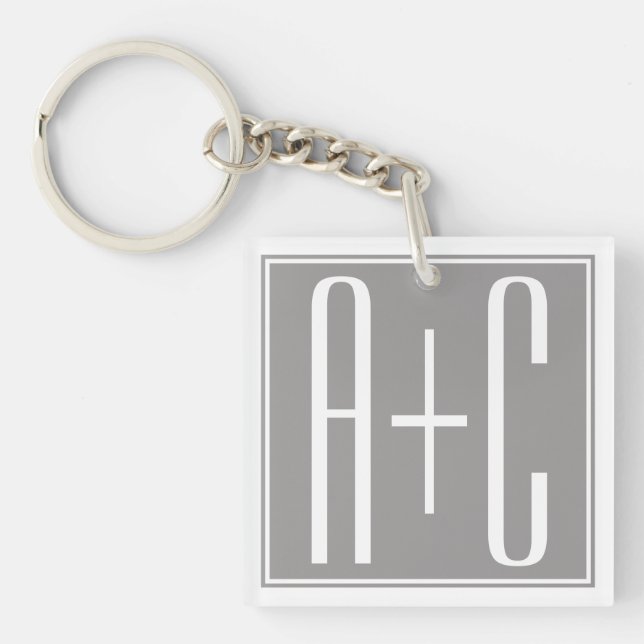 Editable Couples Initials | White & Grey Keychain (Front)