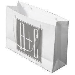 Editable Couples Initials | White &amp; Grey Large Gift Bag