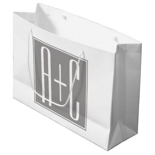 Editable Couples Initials  White  Grey Large Gift Bag