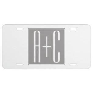 Editable Couples Initials White & Grey License Plate