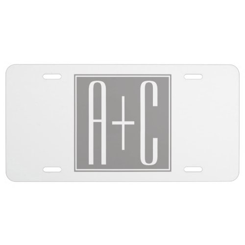 Editable Couples Initials  White  Grey License Plate
