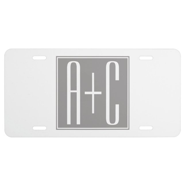Editable Couples Initials | White & Grey License Plate (Front)