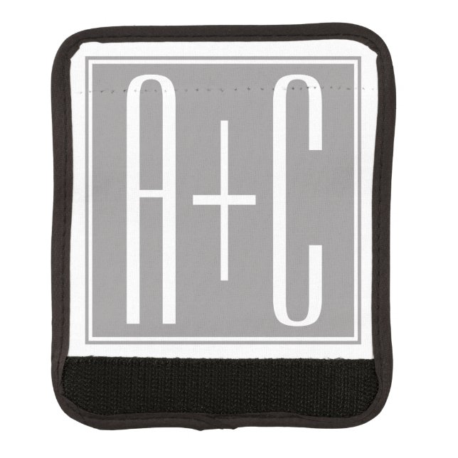 Editable Couples Initials | White & Grey Luggage Handle Wrap (Front)
