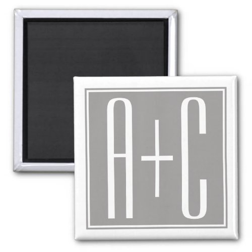 Editable Couples Initials  White  Grey Magnet