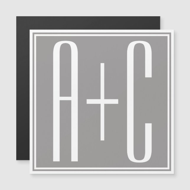 Editable Couples Initials | White & Grey Magnetic Invitation (Front/Back)