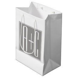 Editable Couples Initials | White &amp; Grey Medium Gift Bag