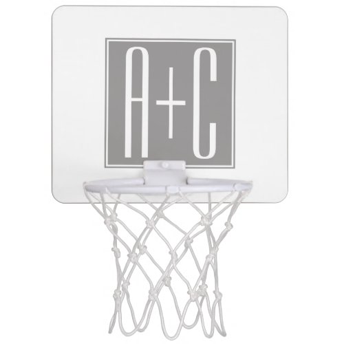 Editable Couples Initials  White  Grey Mini Basketball Hoop