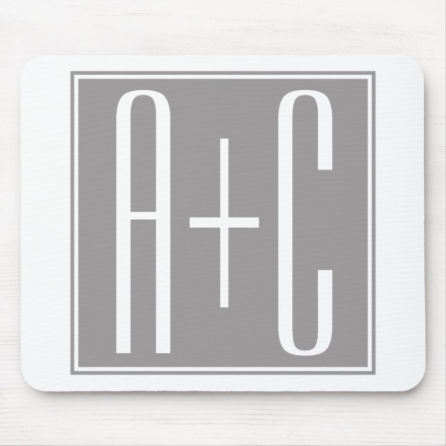 Editable Couples Initials | White & Grey Mouse Pad (Front)