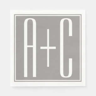 Editable Couples Initials White & Grey Napkins