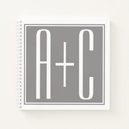Editable Couples Initials | White &amp; Grey Notebook