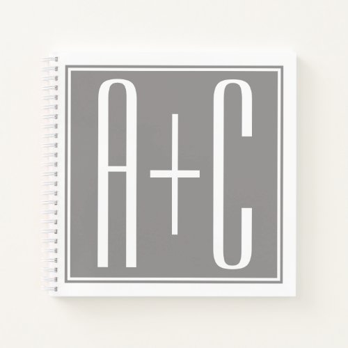 Editable Couples Initials  White  Grey Notebook