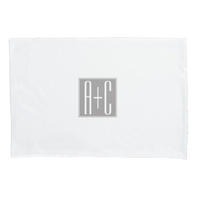Editable Couples Initials | White & Grey Pillow Case (Front)