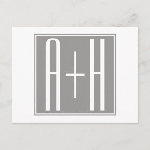 Editable Couples Initials   White & Grey Postcard
