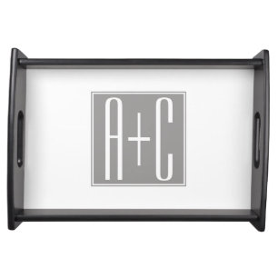 Editable Couples Initials White & Grey Serving Tray