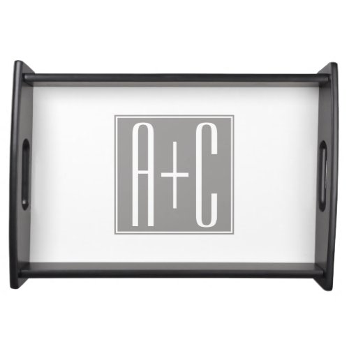 Editable Couples Initials  White  Grey Serving Tray