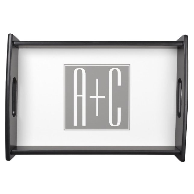Editable Couples Initials | White & Grey Serving Tray (Front)