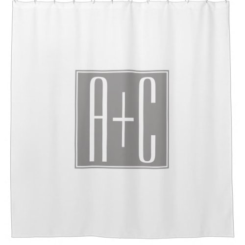 Editable Couples Initials  White  Grey Shower Curtain