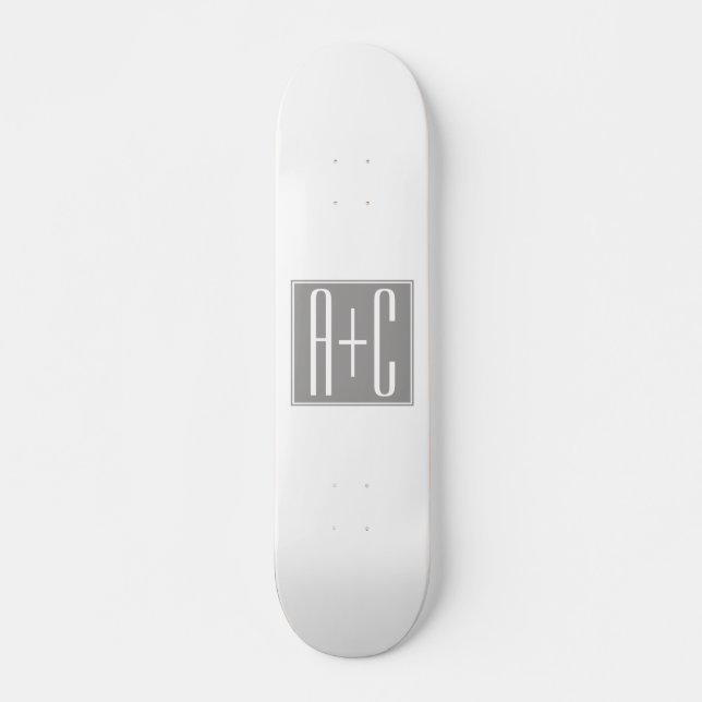 Editable Couples Initials | White & Grey Skateboard (Front)