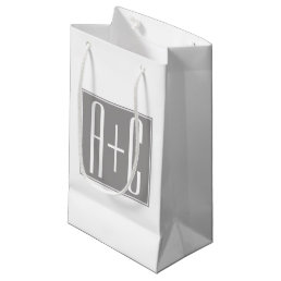 Editable Couples Initials | White &amp; Grey Small Gift Bag