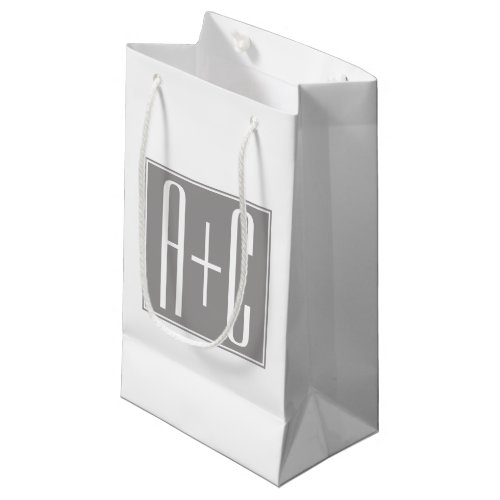 Editable Couples Initials  White  Grey Small Gift Bag