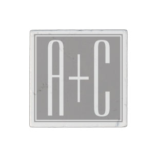 Editable Couples Initials White & Grey Stone Magnet